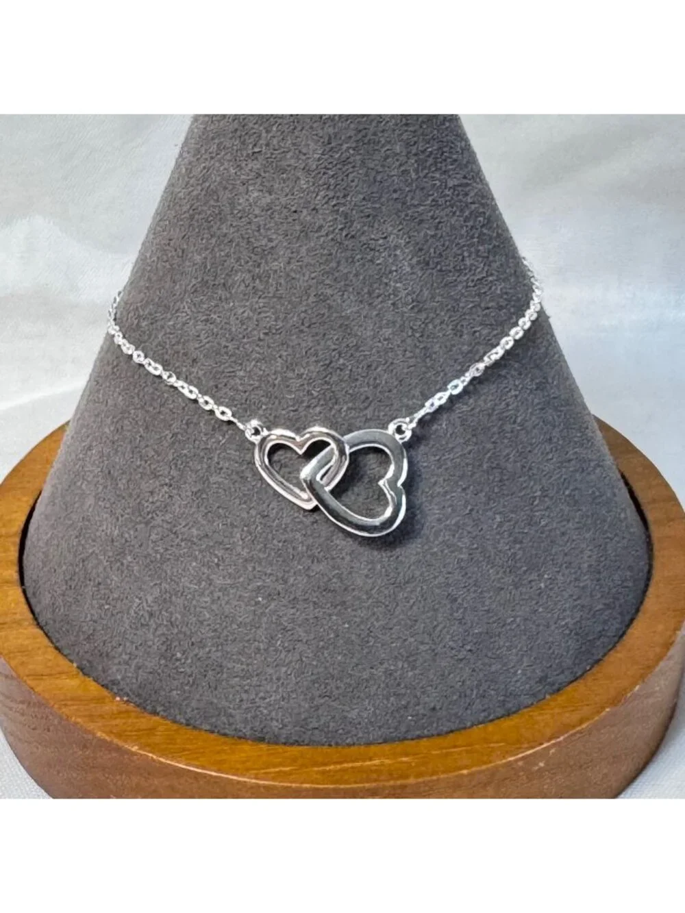 Double Interlocking Hearts Sterling Silver 925 Link Bracelet 7.5'' Length